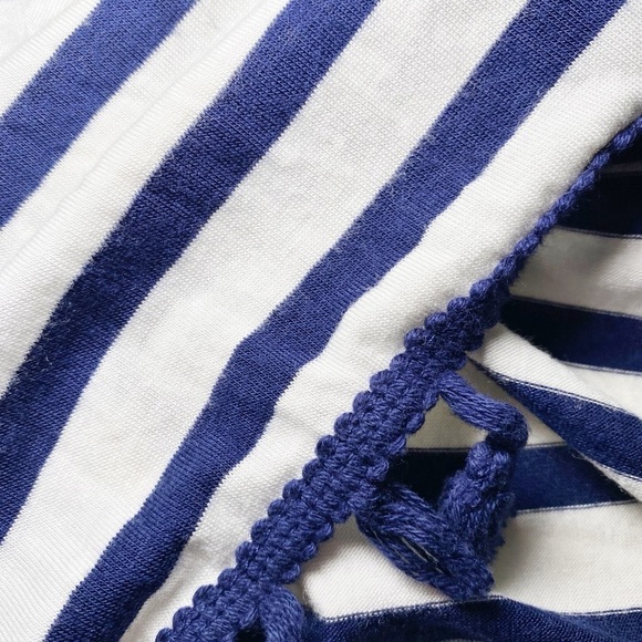Everly Navy and White Striped Women's Tank Top with Tassels - Picture 9 of 12